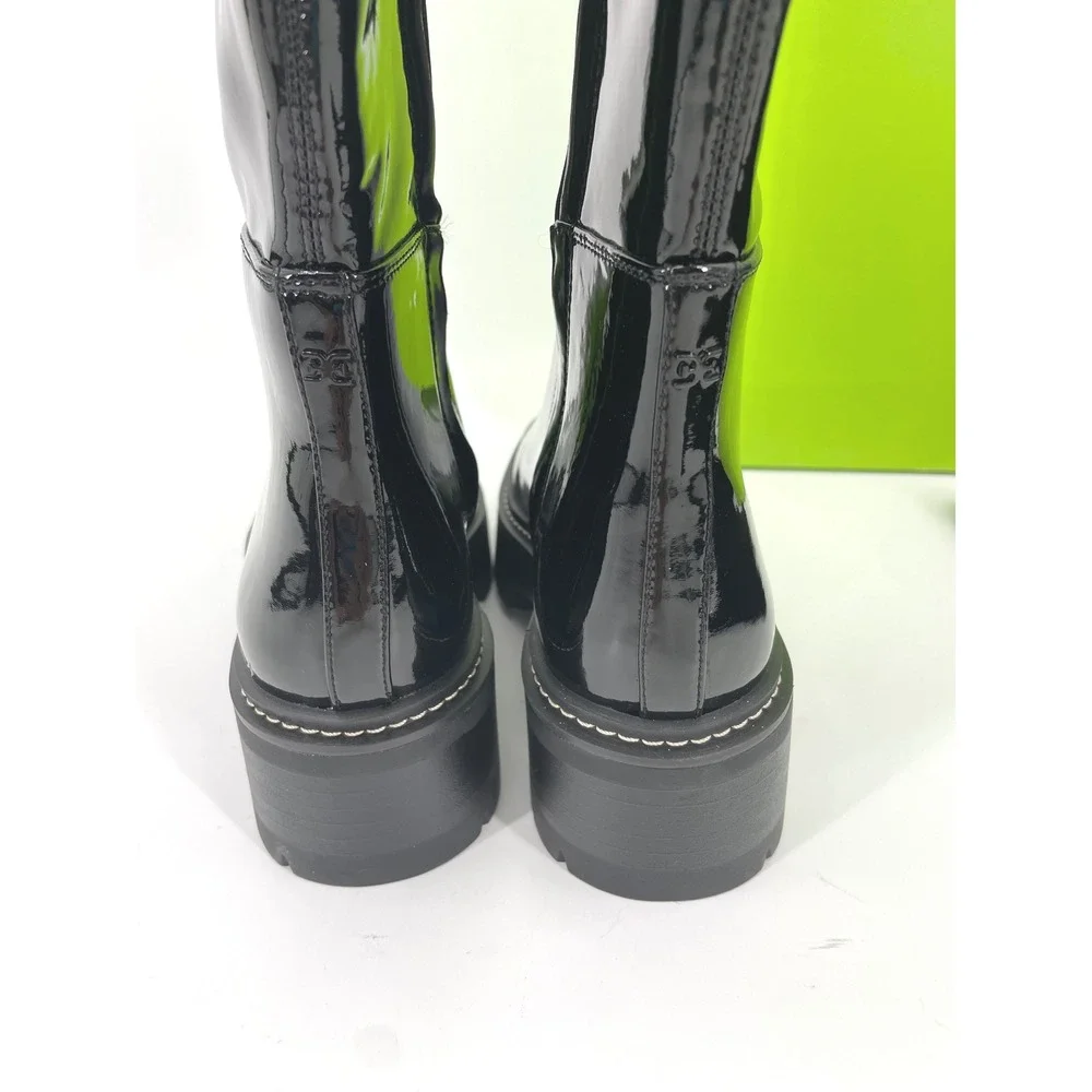 Sam Edelman Lydia Over The Knee Boots Womens 6.5 Black Patent Lug Sole NIB $225